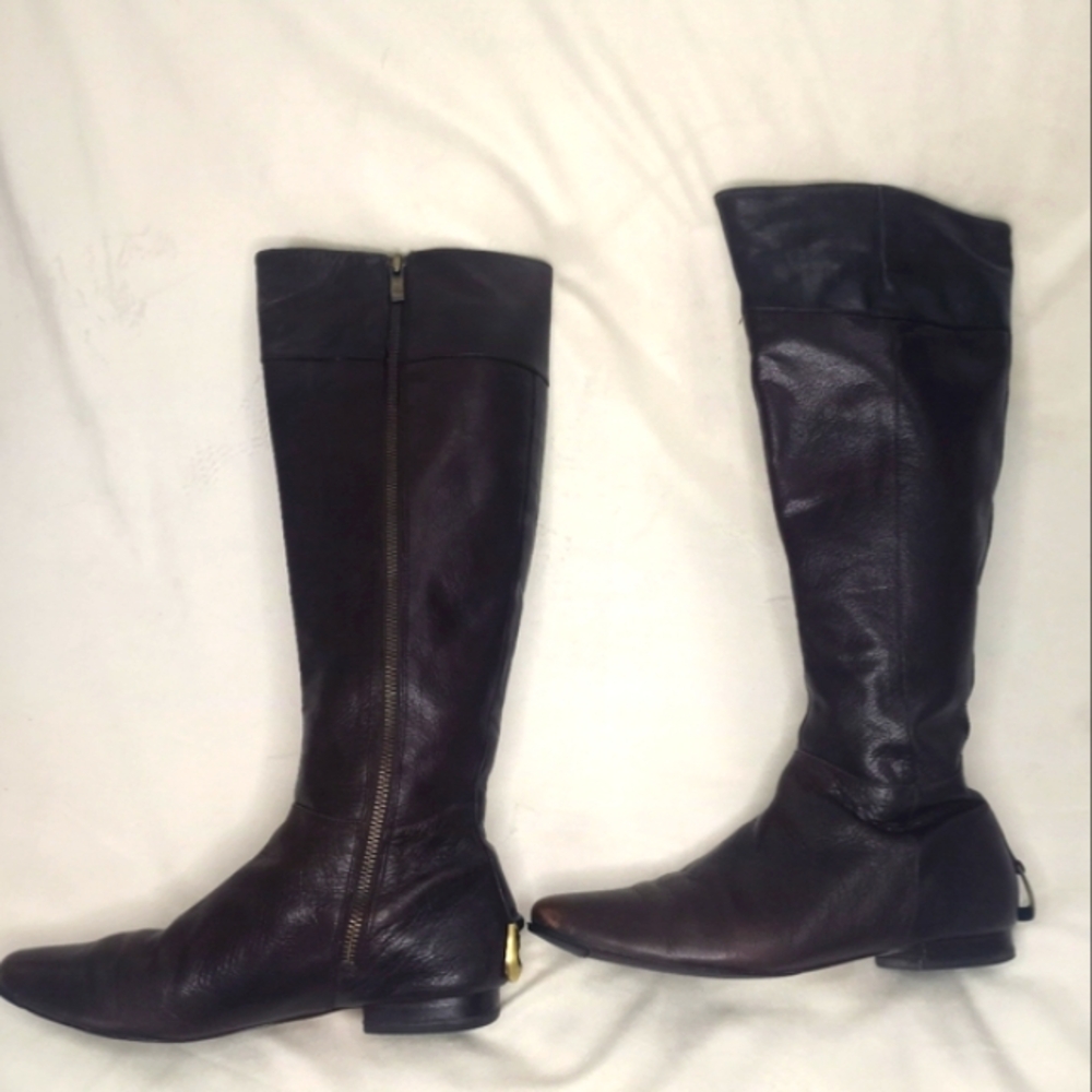 Saks Fifth Ave Leather Knee High Equestrian Riding Boot W Brass Hardware - Picture 3 of 7